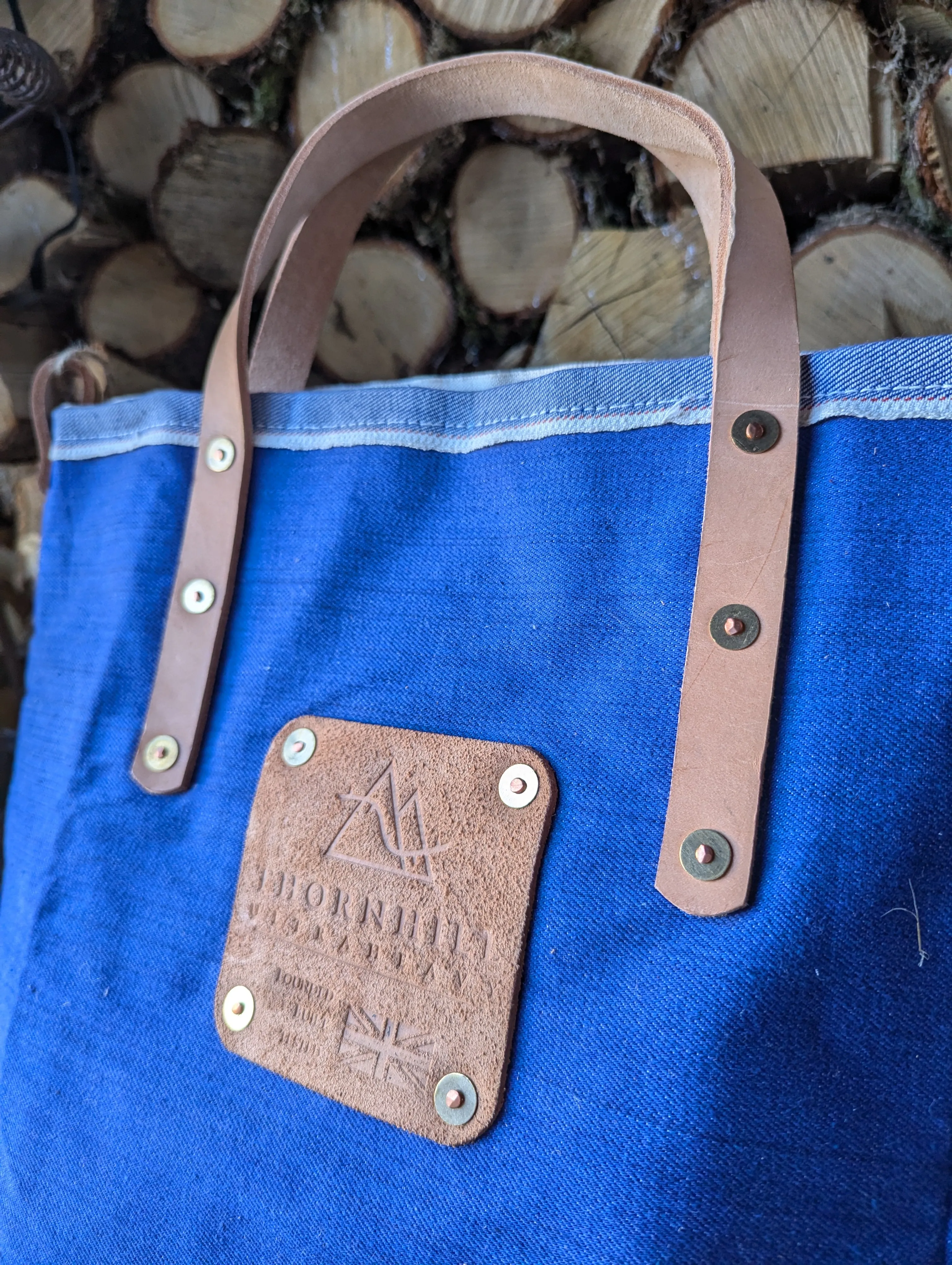 Tote bags, double-lined denim or canvas with leather handles