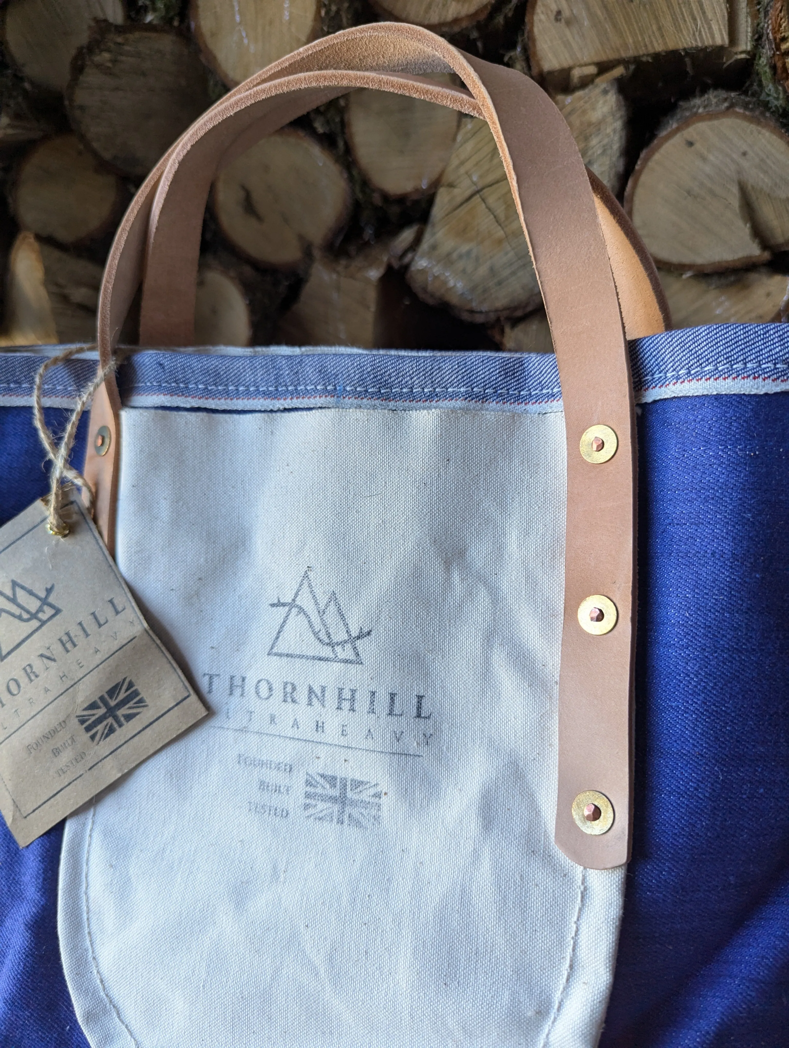 Tote bags, double-lined denim or canvas with leather handles