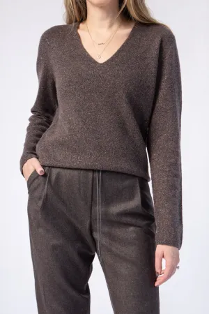 V-Neck Sweater in Marled Brown