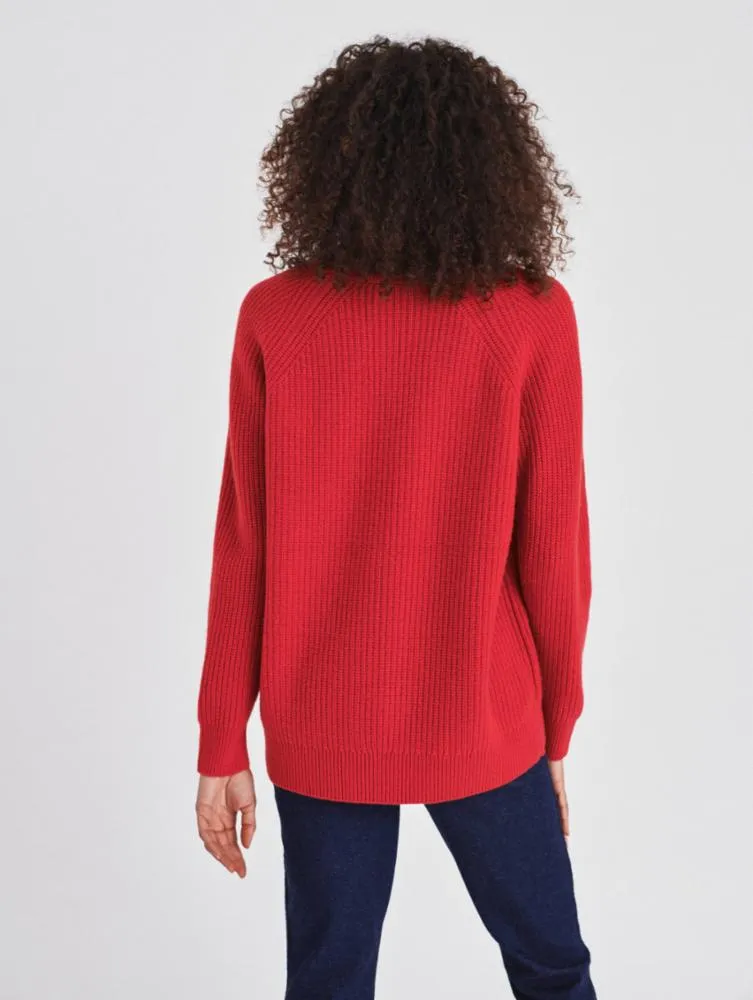 White   Warren - Cashmere Ribbed V Neck Sweater in Auburn Red